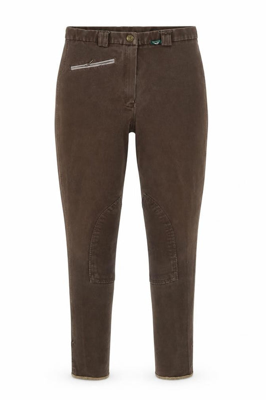 Front view of Mountain Horse women’s brown denim cropped jeans, size UK 26, in, 27-inch leg