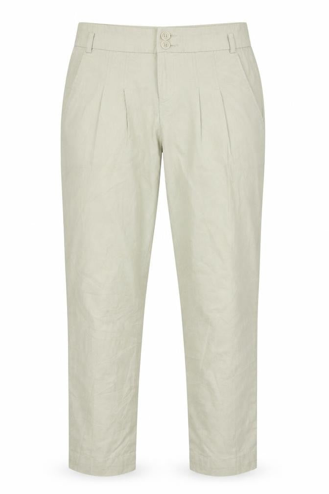 Front view of Warehouse women’s green chino trousers, size UK 6, 26-inch leg