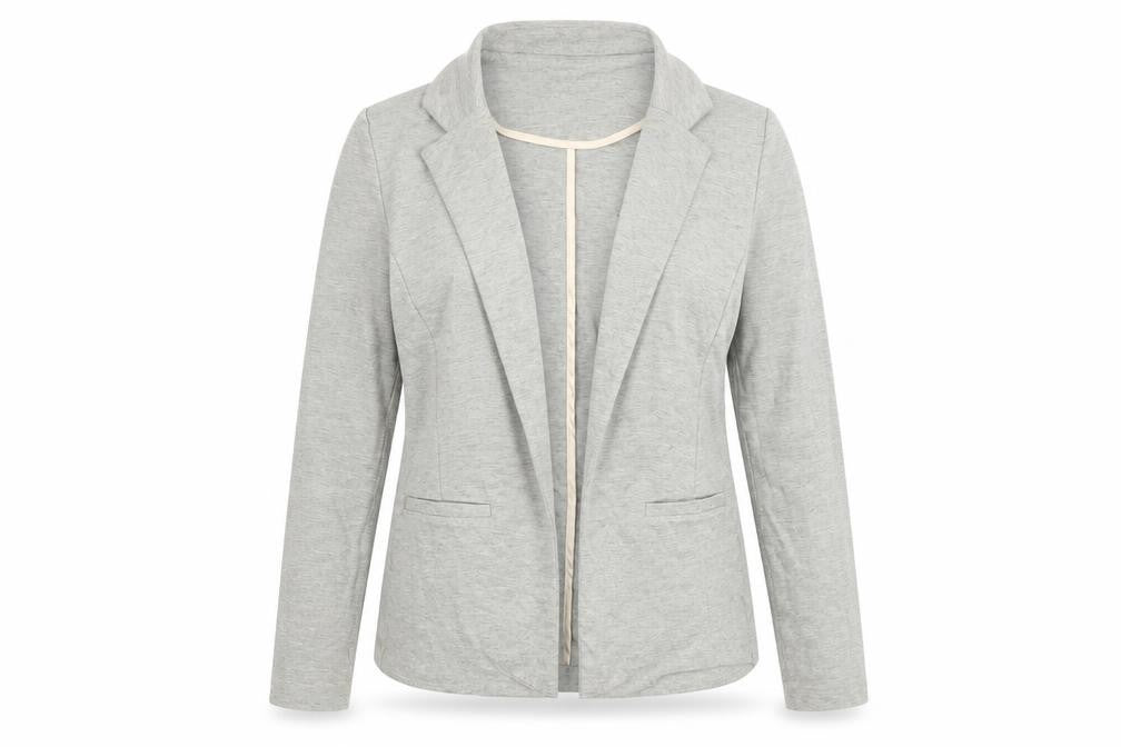 Front view of Atmosphere women’s grey striped jacket blazer, size UK 16