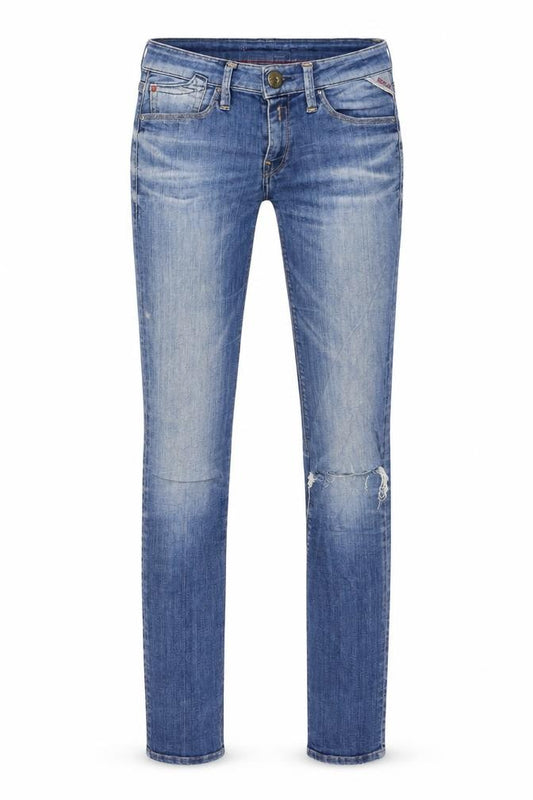 Front view of Replay women’s blue denim straight jeans, size UK 24, in, 30-inch leg