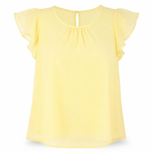 Front view of F&F women’s yellow polka dot basic blouse, size UK 16