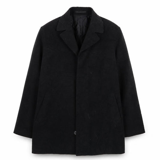 Front view of burton menswear men’s black jacket coat, size S