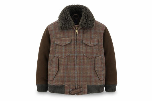 Front view of Gap boys’ brown check jacket, size 4-5, years