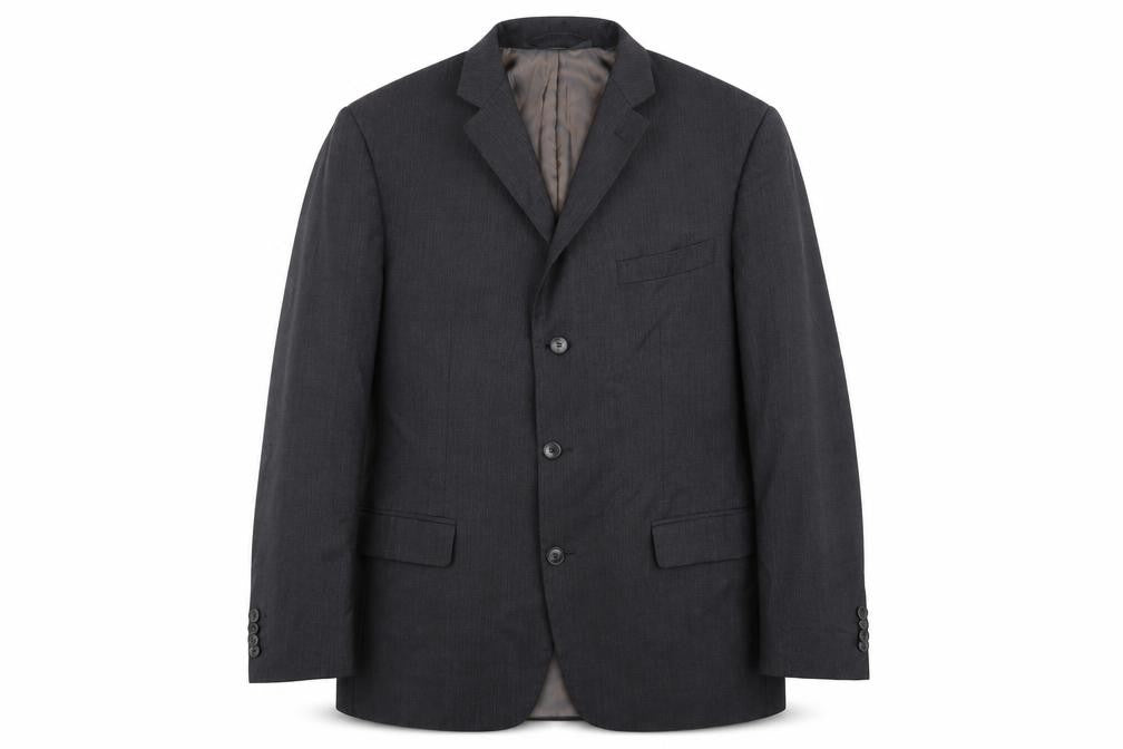 Front view of Marks & Spencer men’s grey striped jacket blazer, size 40