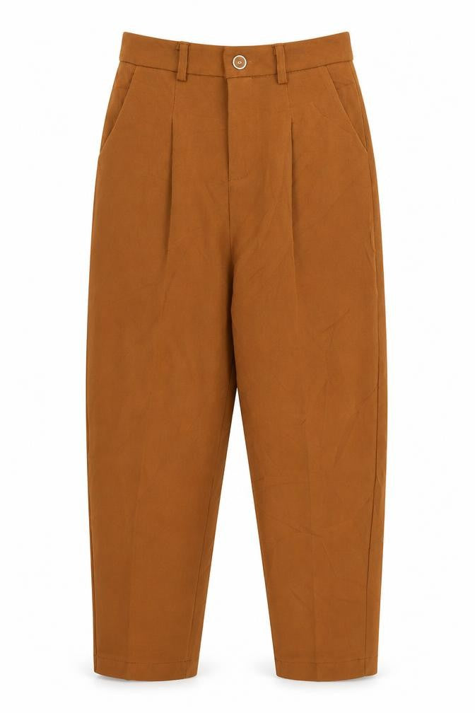 Front view of xinshishan women’s brown trousers, size M, 22-inch leg