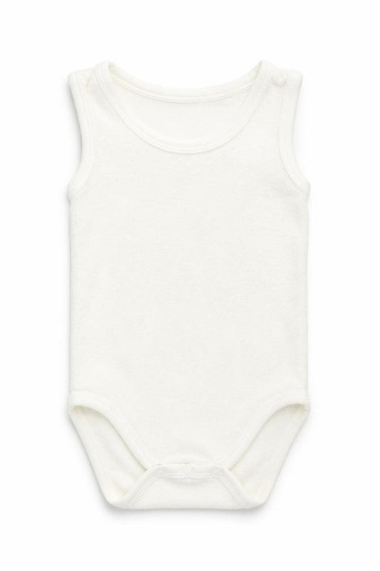 Front view of Mothercare Baby White Babygrow One-Piece, size 0-3, Months