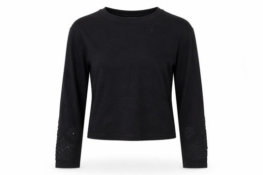 Front view of H&M women’s black basic t-shirt, size S