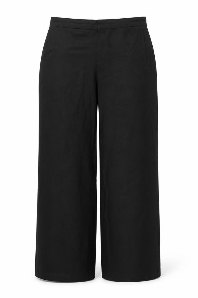 Front view of Marks & Spencer women’s black trousers, size UK 10, 30-inch leg