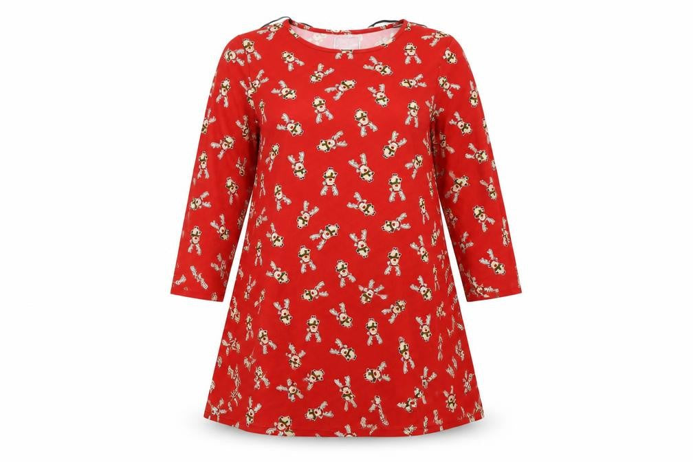 Front view of Merry Christmas women’s red a-line, size L