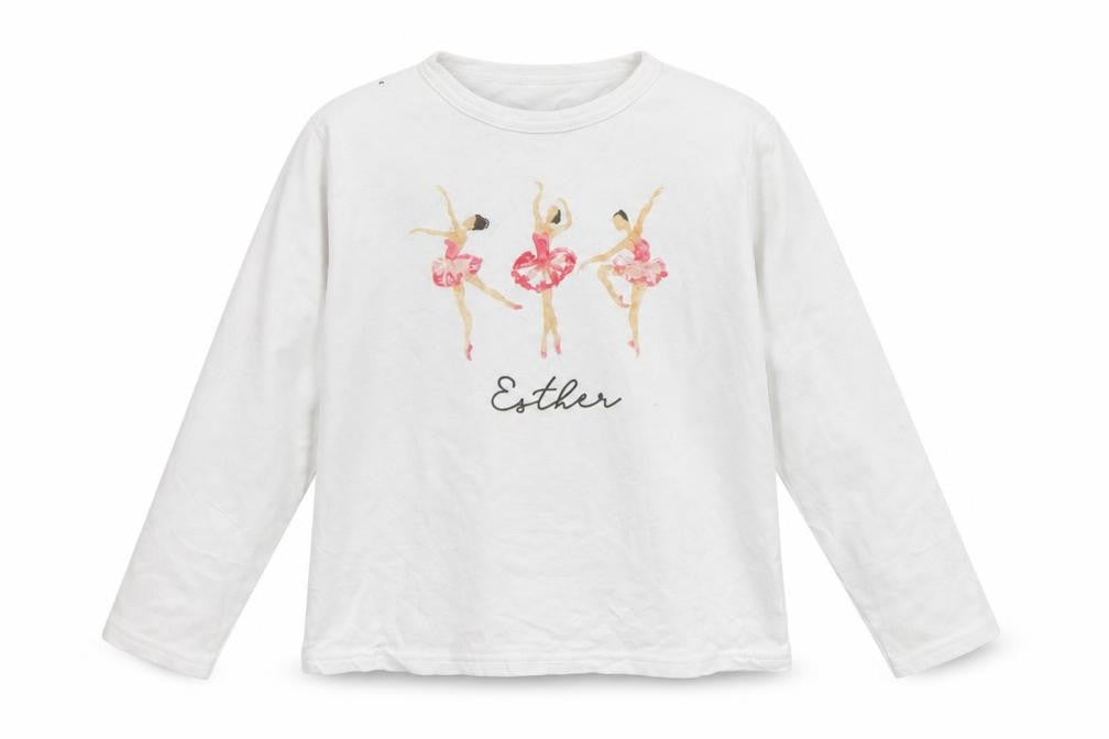 Front view of MINI ROYALS girls’ white basic t-shirt, size 7-8, years - print on front