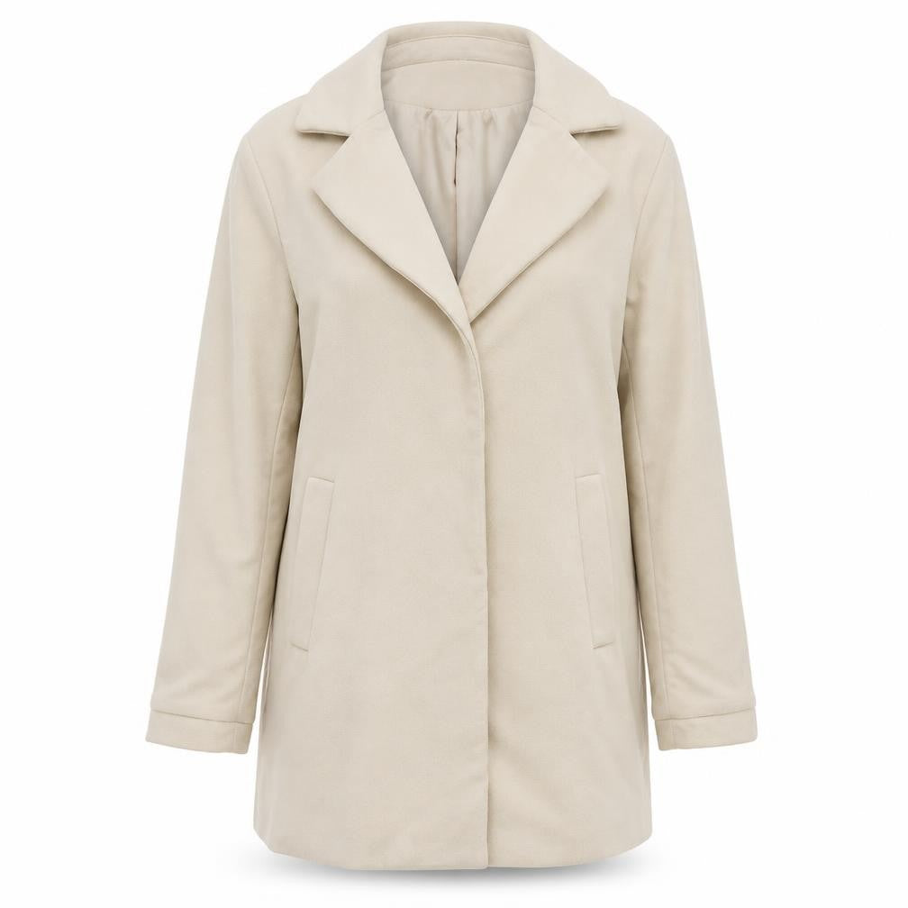 Front view of H&M women’s beige houndstooth jacket coat, size UK 10
