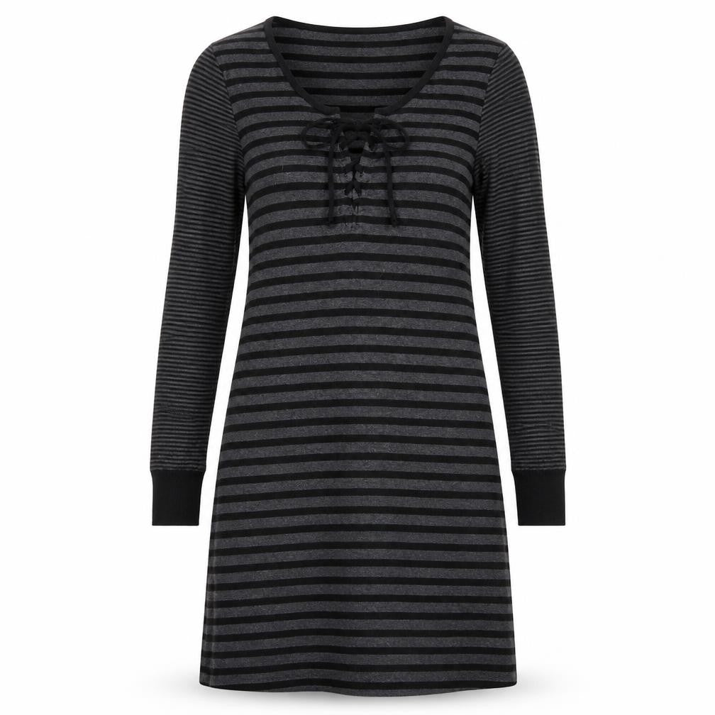Front view of H&M women’s black striped fit & flare, size S
