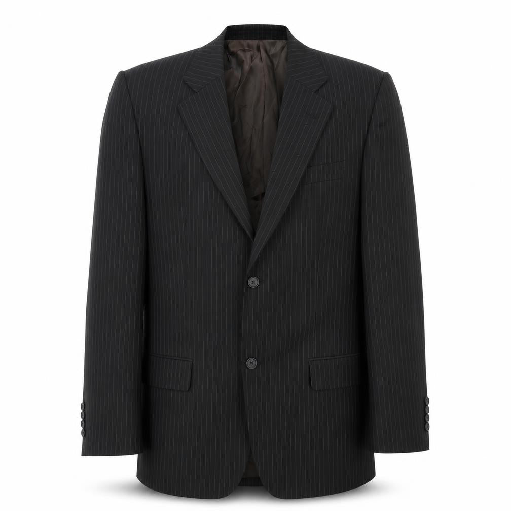 Front view of Taylor & Reece men’s black striped jacket blazer, size 40