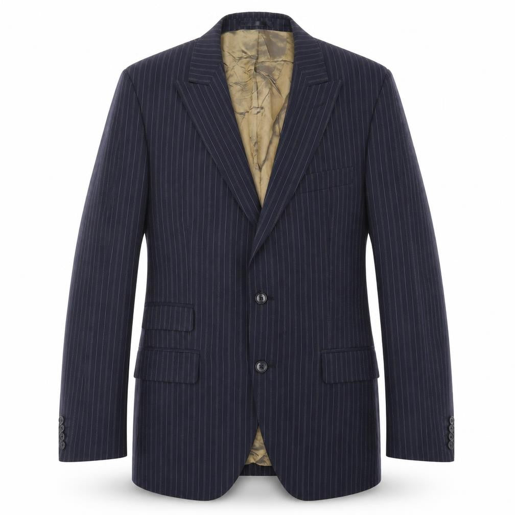 Front view of Taylor & Reece men’s blue striped jacket blazer, size 40