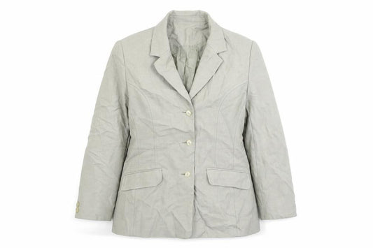 Front view of Preworn women’s green jacket suit jacket, size UK 16