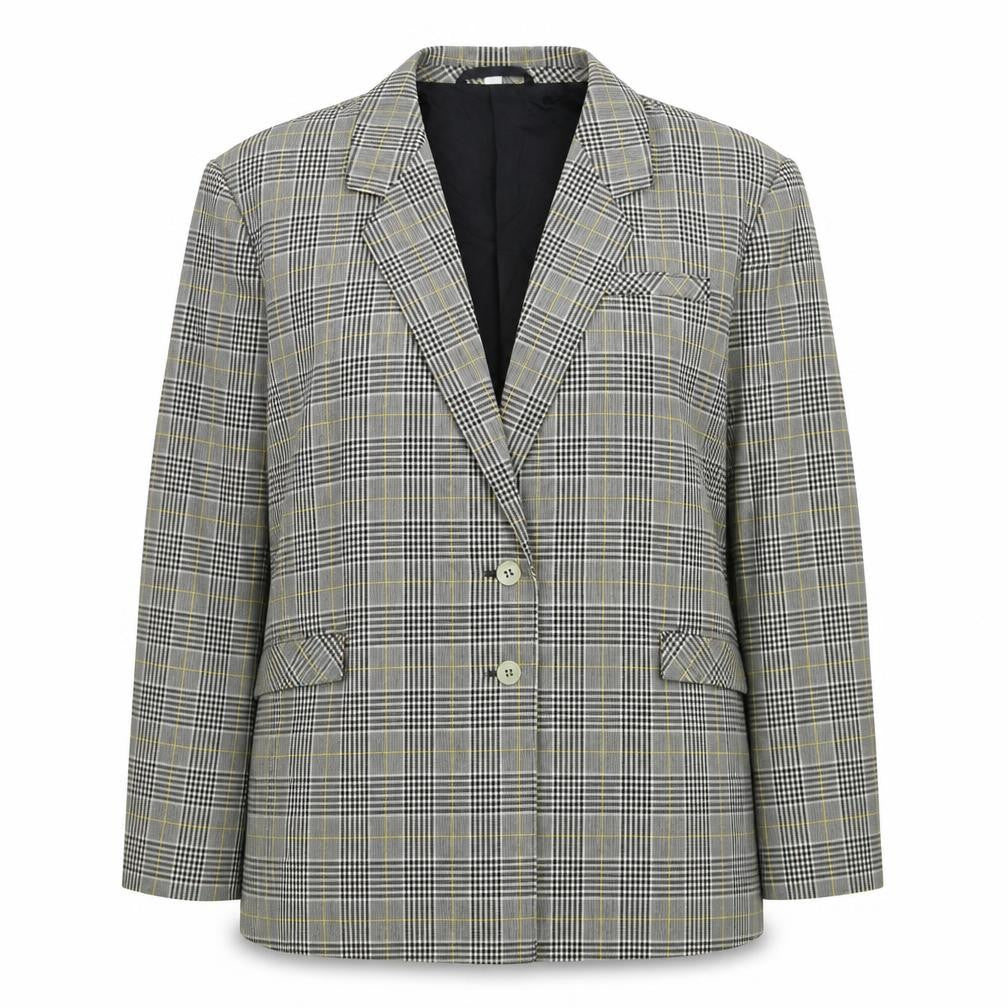 Front view of Preworn women’s grey check jacket suit jacket, size XL