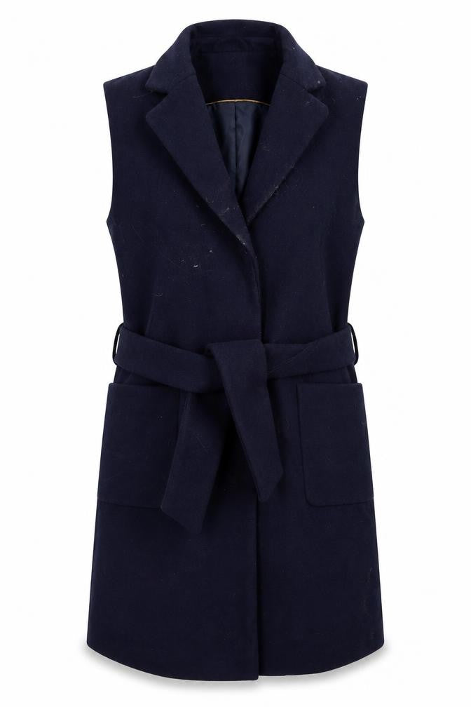 Front view of Topshop women’s blue pea coat coat, size UK 10