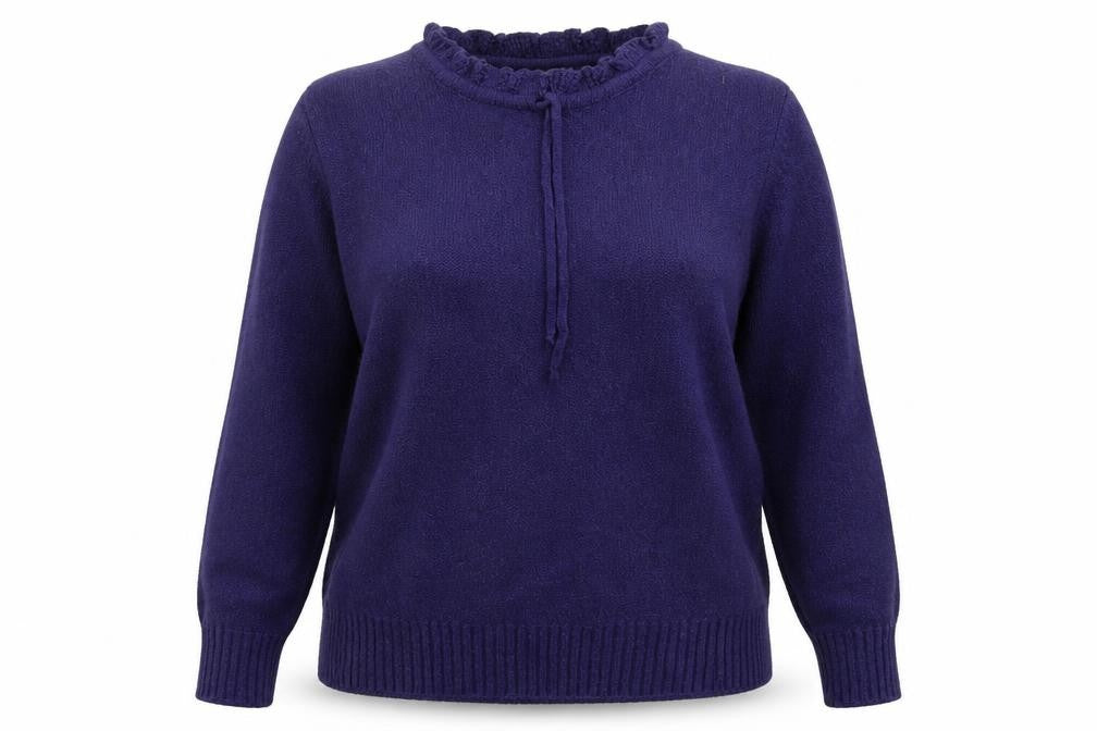 Front view of County women’s blue jersey jumper, size UK 14