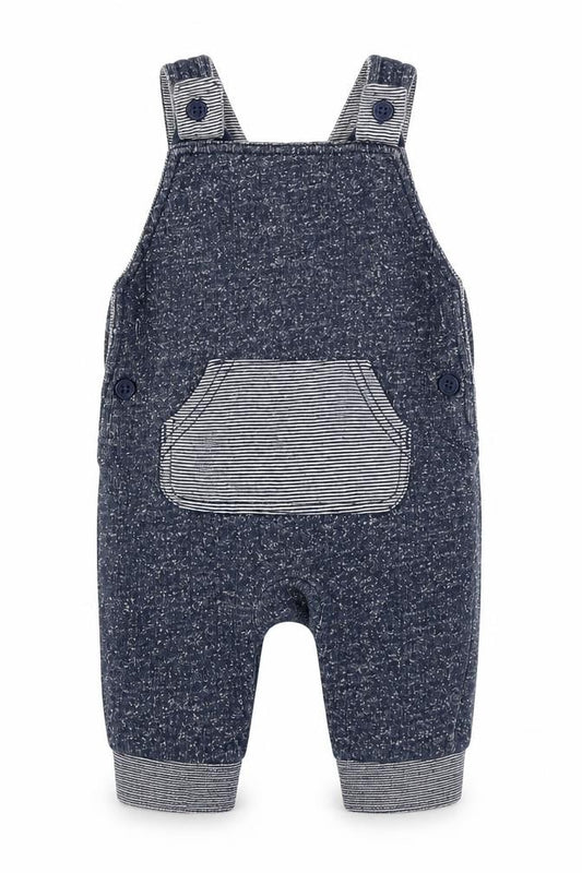 Front view of George boys’ blue dungaree one-piece, size 0-3, months