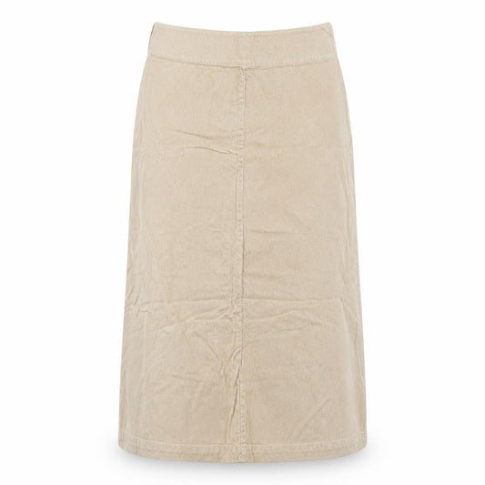 Front view of SixteenTwentySIx women’s beige corduroy maxi skirt, size UK 40, in