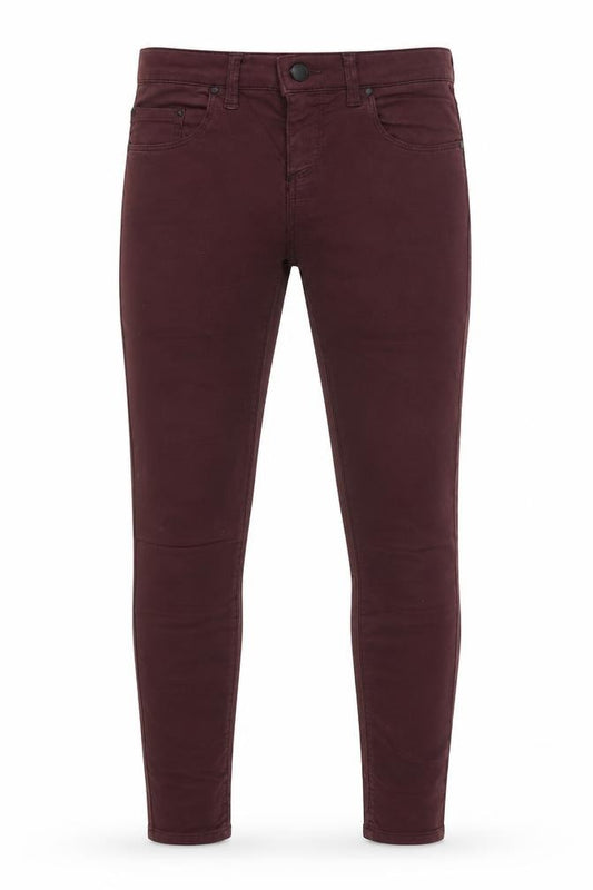 Front view of Topshop women’s purple skinny jeans, size UK 26, 26-inch leg