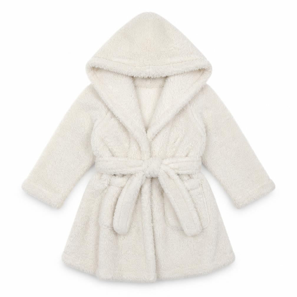 Front view of minikidz girls’ white solid top robe, size 2-3, years