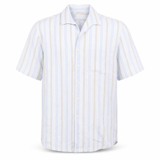 Front view of Next men’s white striped button-up, size M