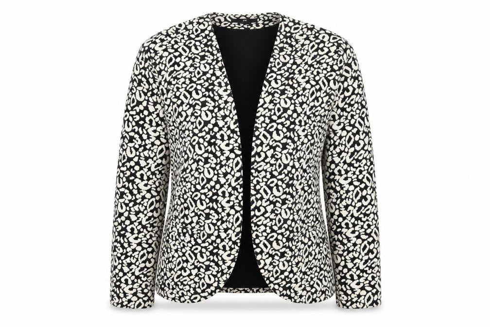 Front view of H&M women’s beige animal print jacket blazer, size S