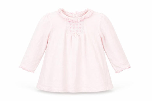 Front view of Blues baby girls’ pink a-line, size 12, months