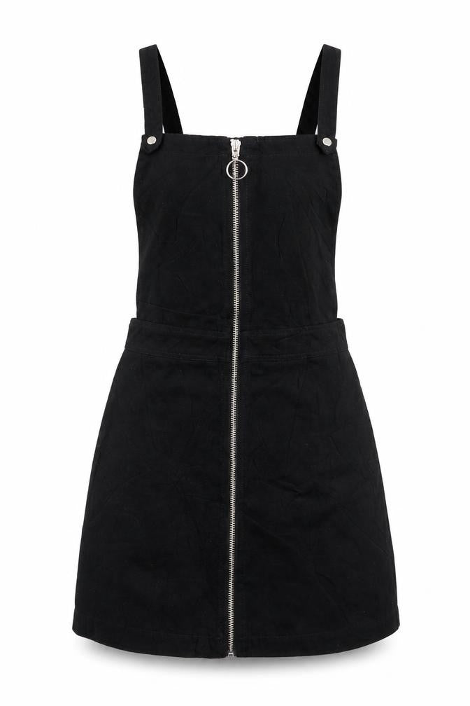 Divided Womens Black   Pinafore/Dungaree Dress  Size 6  - Suede Effect
