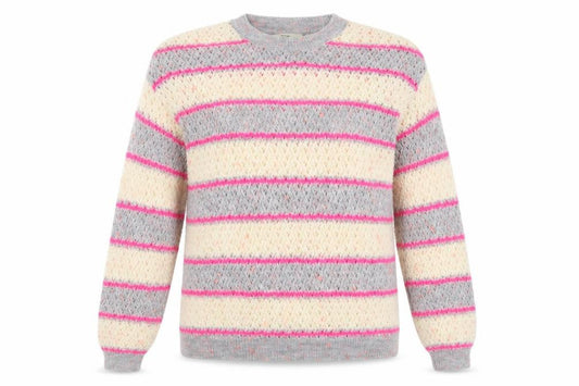 Front view of George women’s multicoloured striped jumper, size UK 12, - hi vis effect