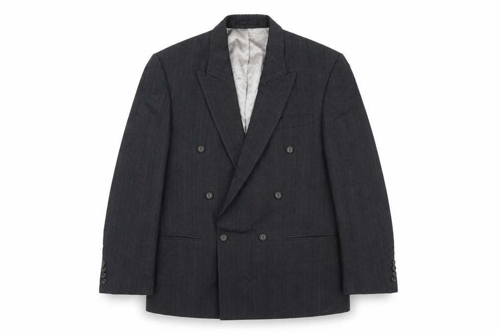 Front view of trevira men’s grey striped jacket blazer