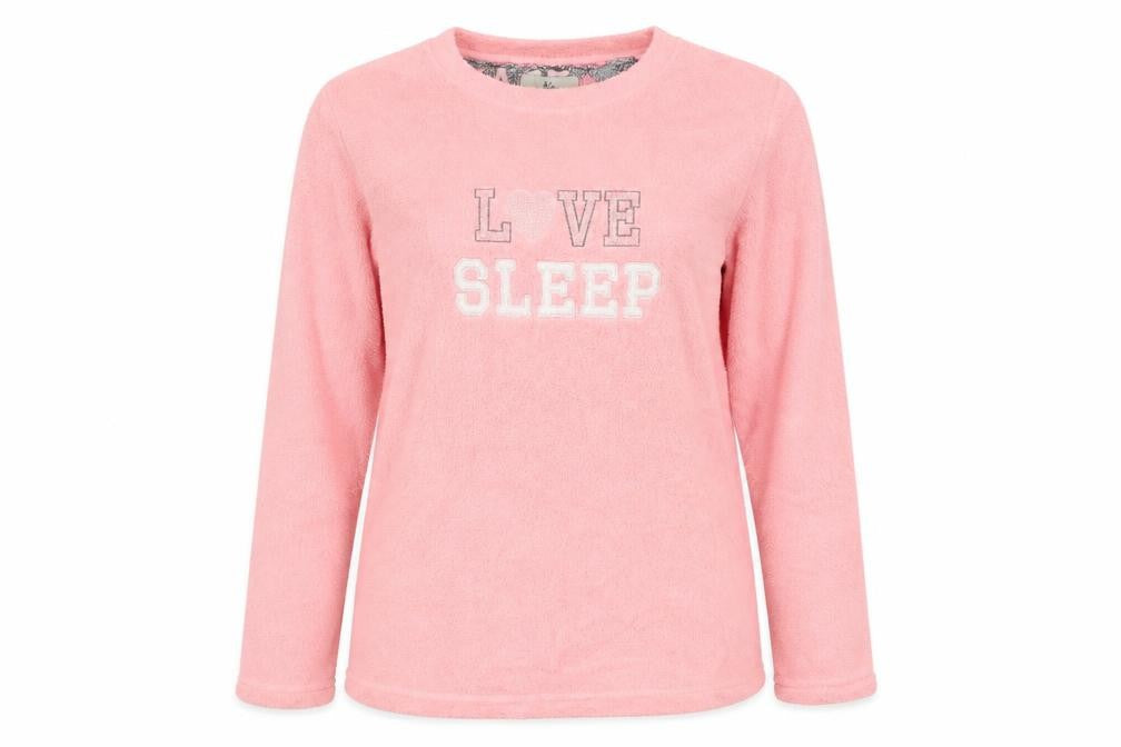 Front view of Love To Lounge women’s pink pyjama top, size S