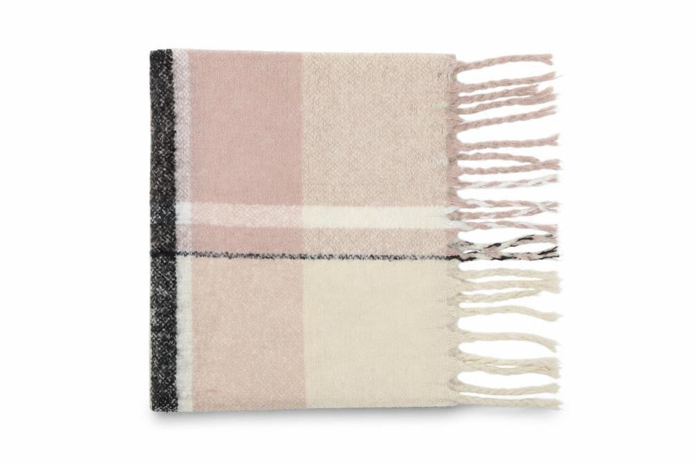 Front view of Prteworn women’s beige check shawl/wrap