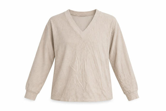 Front view of ASOS women’s beige pullover sweatshirt, size UK 12