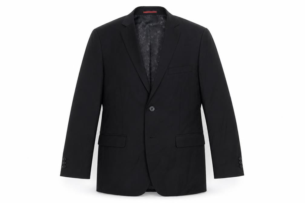 Front view of Preworn men’s black jacket blazer, size L