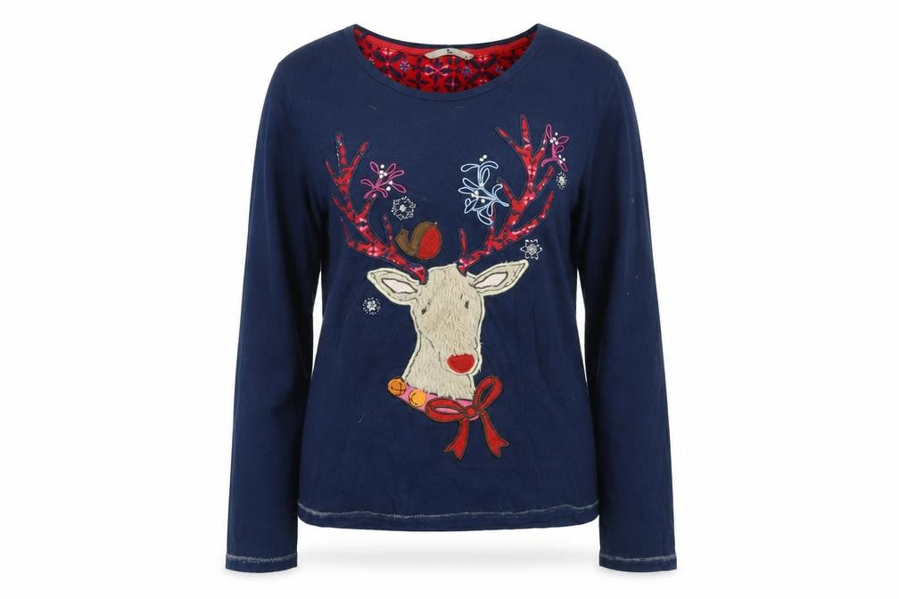 Front view of Tu women’s multicoloured top pyjama top, size UK 10, - christmas