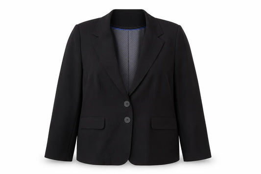 Front view of Autonomy women’s black jacket suit jacket, size UK 18