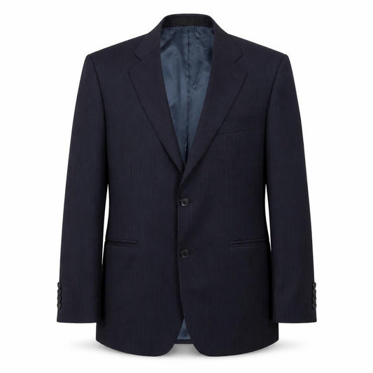 Front view of Marks & Spencer men’s blue striped jacket suit jacket, size 40