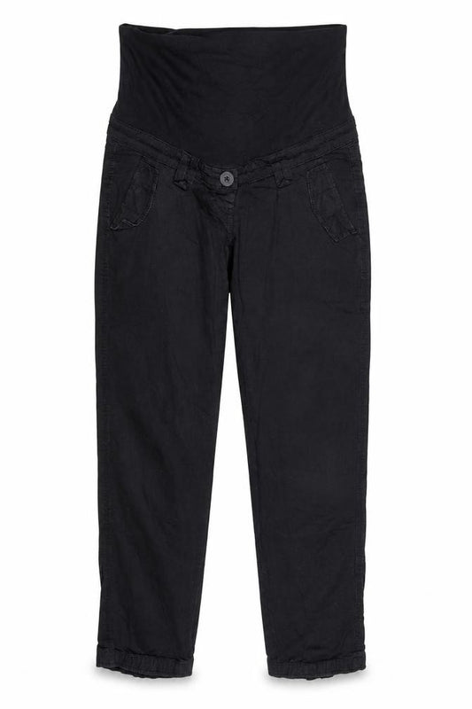 Front view of H&M women’s black denim mom jeans, size UK 8, 29-inch leg