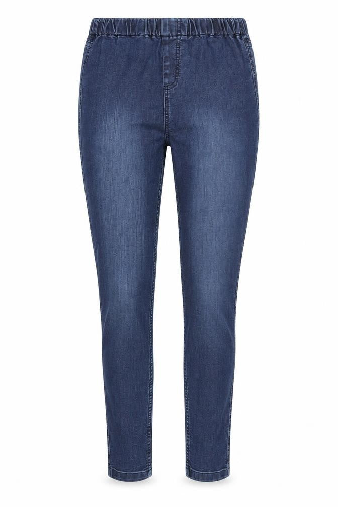 Front view of Oasis women’s blue denim jegging jeans, size UK 10, 28-inch leg