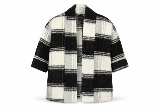 Front view of New Look women’s black check jacket, size UK 10