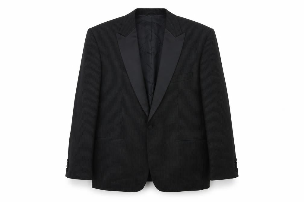 Front view of MASTERHAND men’s black striped jacket suit jacket, size 44