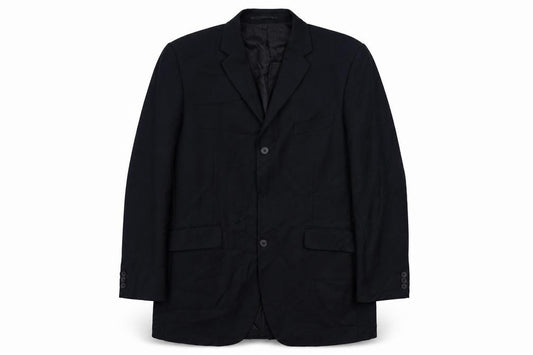 Front view of Burton men’s blue rayon jacket suit jacket, size 42