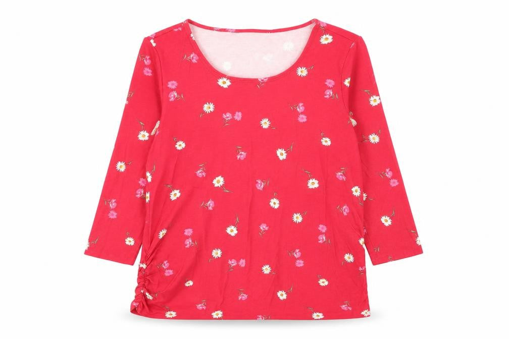 Front view of prewron women’s red floral basic t-shirt, size UK 16
