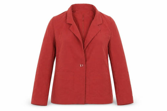 Front view of aggi women’s red jacket blazer, size UK 8