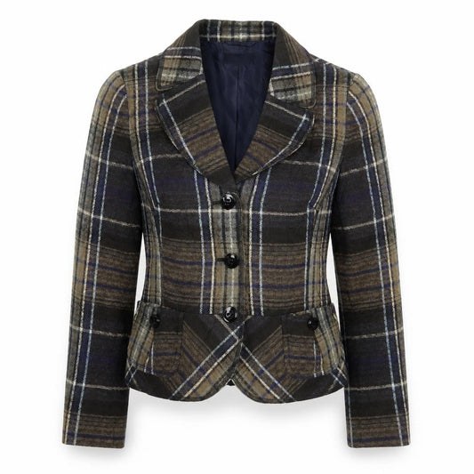 Front view of Oscan B women’s multicoloured check jacket blazer, size UK 12