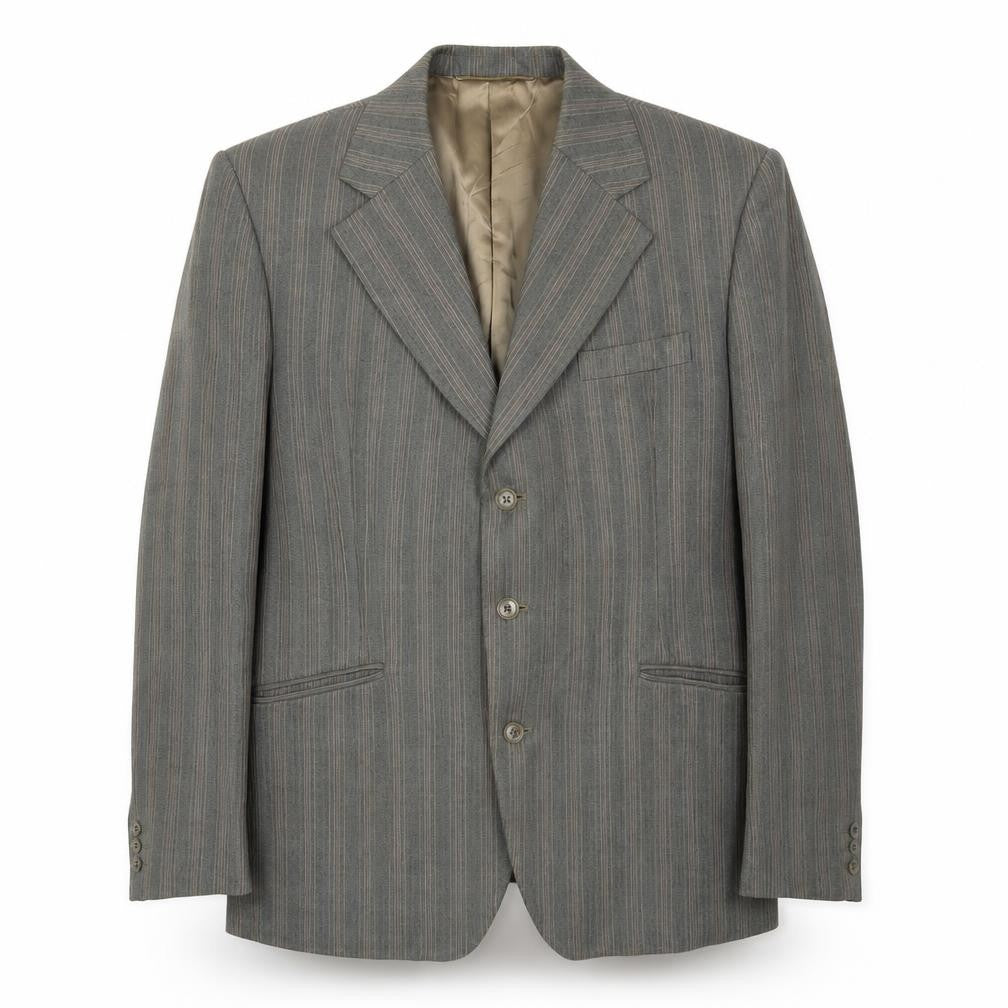 Front view of Supreme men’s brown striped jacket blazer, size 42