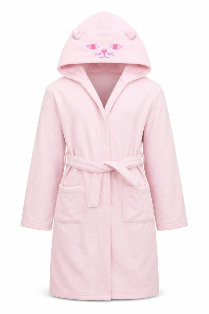 Front view of OshKosh B’gosh girls’ pink solid fleece kimono robe, size 10, years