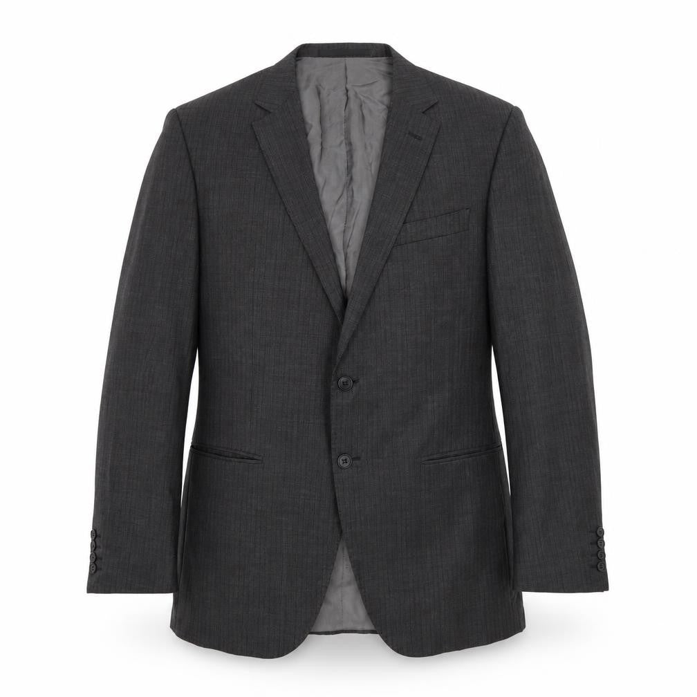 Front view of Marks & Spencer men’s black striped jacket suit, size 42